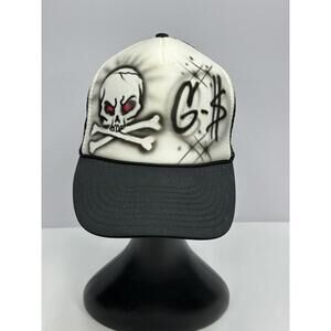 Vintage Nissin Hat Foam Mesh Rope‎ Snapback Airbrush Trucker Skull & Crossbones